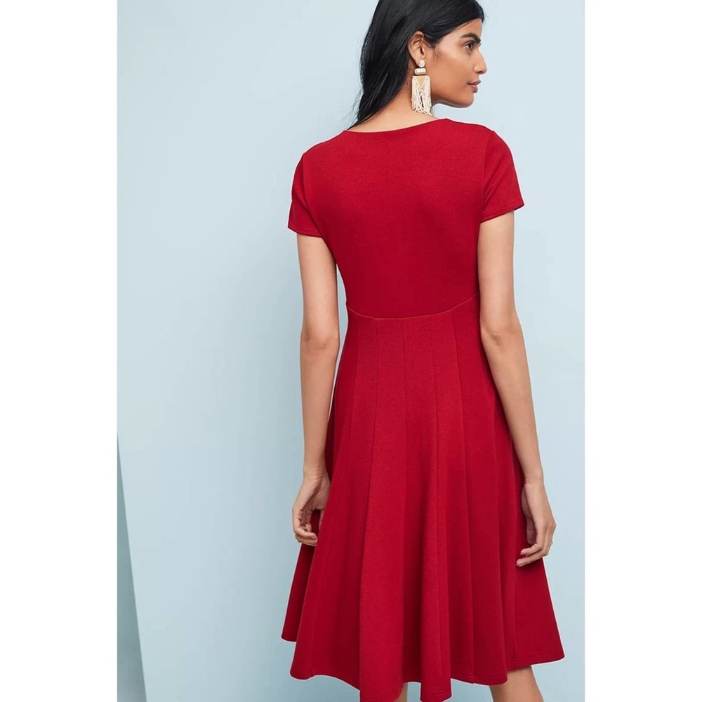 EUC Anthropologie Maeve Red V-Neck Short Sleeve Fit-and-Flare Dress in Medium - Picture 10 of 11